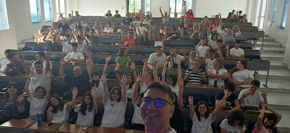 Selfie with audience in a classroom